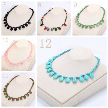Forkup Red Agate Necklace Women Choker Gemstone Bead Chain Water Drop Pendant Popular Female Jewelry Yoga Accessories Turquoise