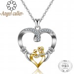 Angel Caller  925 Silver Gold Mother Love Heart Pendant Mom Hand in Hand Baby Double Hearts Charm for Mothers Day Gift Jewelry