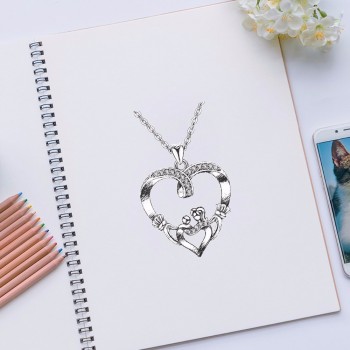Angel Caller  925 Silver Gold Mother Love Heart Pendant Mom Hand in Hand Baby Double Hearts Charm for Mothers Day Gift Jewelry