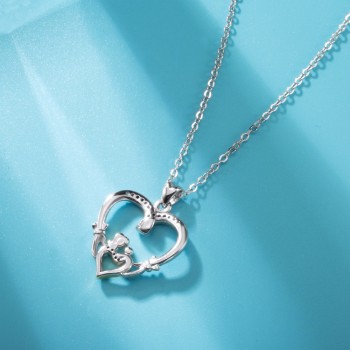 Angel Caller  925 Silver Gold Mother Love Heart Pendant Mom Hand in Hand Baby Double Hearts Charm for Mothers Day Gift Jewelry