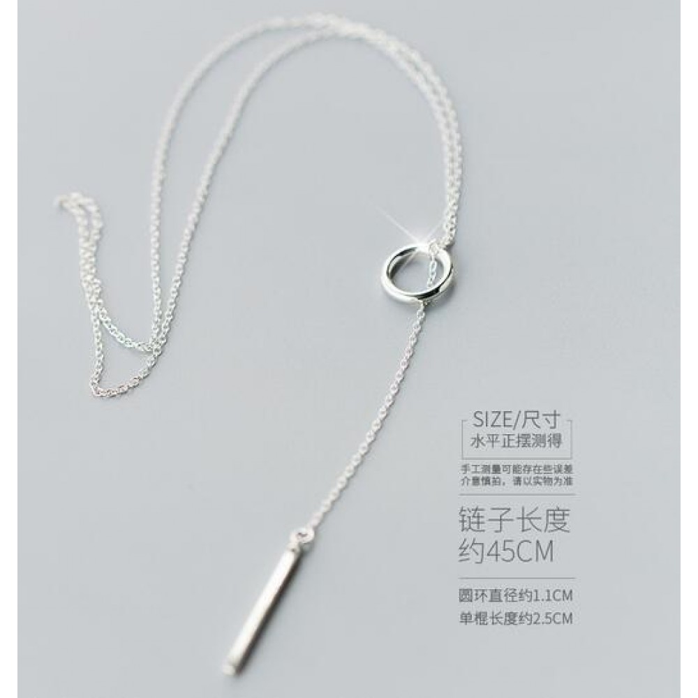 real. 925 Sterling Silver Open sQUARE Circleamp; Lucky Bar Pendant Y lariat necklace girls gift Sterling-Silver-jewelry GTLX1208