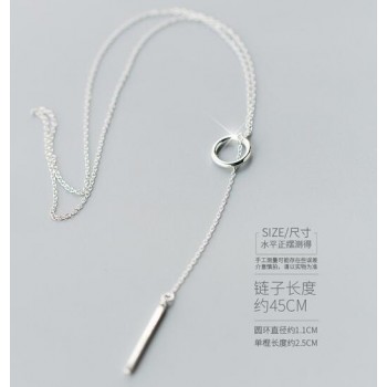 real. 925 Sterling Silver Open sQUARE Circleamp; Lucky Bar Pendant Y lariat necklace girls gift Sterling-Silver-jewelry GTLX1208