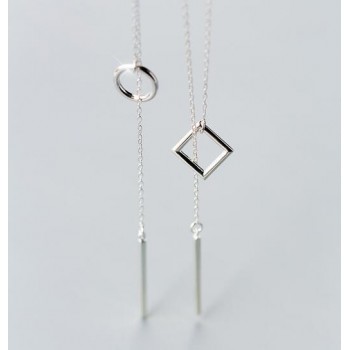 real. 925 Sterling Silver Open sQUARE Circleamp; Lucky Bar Pendant Y lariat necklace girls gift Sterling-Silver-jewelry GTLX1208