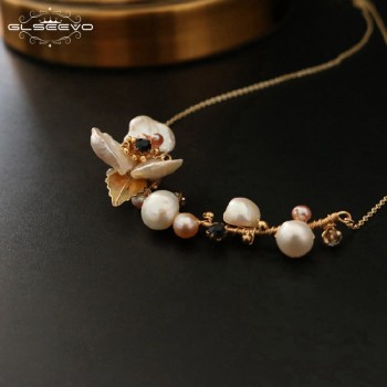 GLSEEVO Natural Fresh Water Baroque Pearl Flower Pendant Necklace For Women Luxury Fine Jewellery Bijoux Collares Collane GN0064