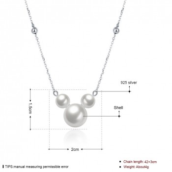 SILVERHOO 925 Sterling Silver Pearl Necklaces Womens Three Pearl Pendant  Wedding Lovely Mickey Shape Necklaces
