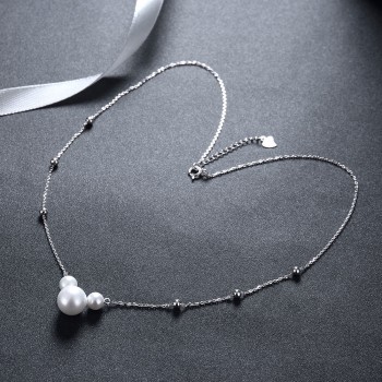 SILVERHOO 925 Sterling Silver Pearl Necklaces Womens Three Pearl Pendant  Wedding Lovely Mickey Shape Necklaces