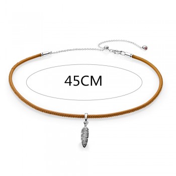 Slovecabin Black Leather Choker And Feather Necklace For Women 925 Sterling Silver Extend Chain Necklace Valentines Day Gift