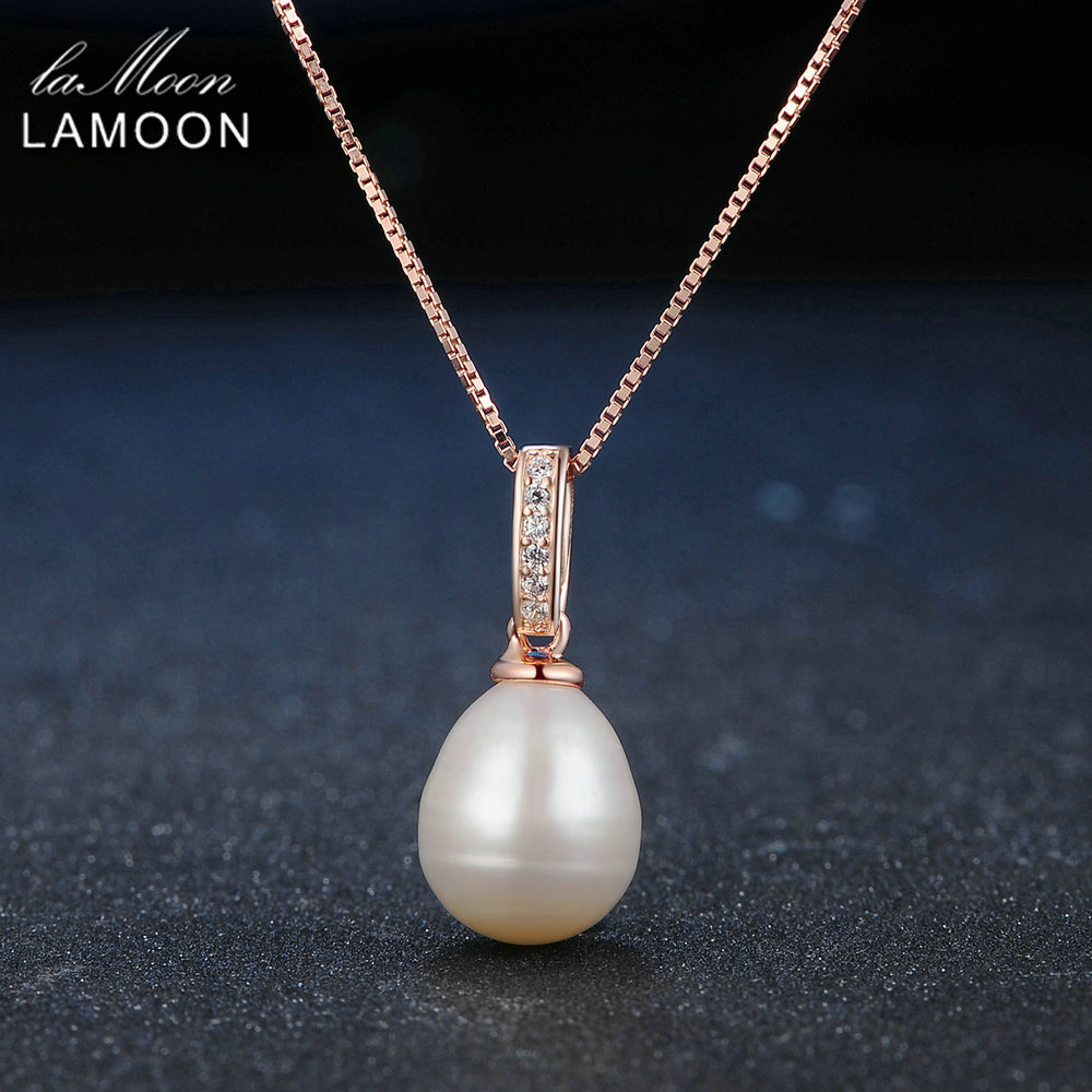 Lamoon 8mm 100% Natural Freshwater Pearl Jewelry 925 Sterling Silver Pendant Necklace Women Jewelry  LMNI047
