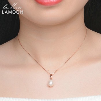 Lamoon 8mm 100% Natural Freshwater Pearl Jewelry 925 Sterling Silver Pendant Necklace Women Jewelry  LMNI047