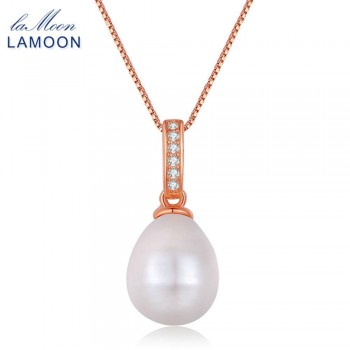 Lamoon 8mm 100% Natural Freshwater Pearl Jewelry 925 Sterling Silver Pendant Necklace Women Jewelry  LMNI047