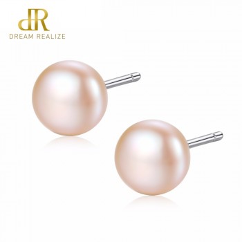 DR Classic Stud Pearl Earrings for Women White Pink Natural 6-6.5mm Pearl 925 Sterling Silver Cute S925 Earings Fine Jewelry