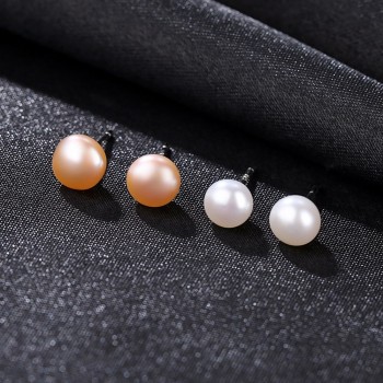 DR Classic Stud Pearl Earrings for Women White Pink Natural 6-6.5mm Pearl 925 Sterling Silver Cute S925 Earings Fine Jewelry