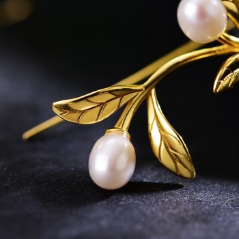 Lotus Fun Real 925 Sterling Silver Natural Pearl Handmade Fine Jewelry Waterdrops from the Olive Leaves Earrings for Women