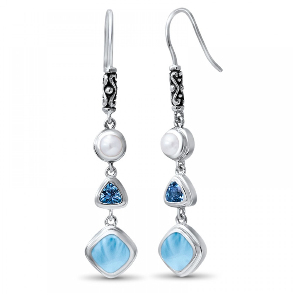 New Fashion Woman Jewelry 925 Sterling Silver Handmade Earrings, Natural Real Larimar Dangle Drop Earrings, 1 Pair