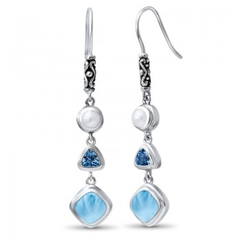 New Fashion Woman Jewelry 925 Sterling Silver Handmade Earrings, Natural Real Larimar Dangle Drop Earrings, 1 Pair