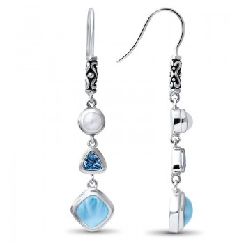 New Fashion Woman Jewelry 925 Sterling Silver Handmade Earrings, Natural Real Larimar Dangle Drop Earrings, 1 Pair