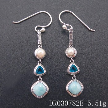 New Fashion Woman Jewelry 925 Sterling Silver Handmade Earrings, Natural Real Larimar Dangle Drop Earrings, 1 Pair