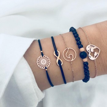 Fashion Bohemian Shell Turtle Charm Bracelets for Women Gold Color Map Bangles Set Strand Beads Bracelet Female 2018 Jewelry