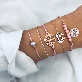 Fashion Bohemian Shell Turtle Charm Bracelets for Women Gold Color Map Bangles Set Strand Beads Bracelet Female 2018 Jewelry