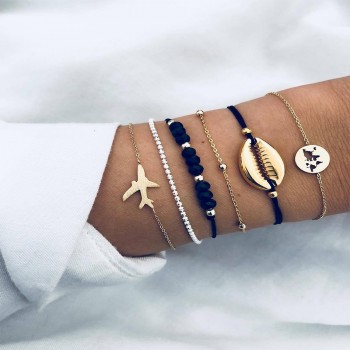 Fashion Bohemian Shell Turtle Charm Bracelets for Women Gold Color Map Bangles Set Strand Beads Bracelet Female 2018 Jewelry