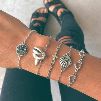 Fashion Bohemian Shell Turtle Charm Bracelets for Women Gold Color Map Bangles Set Strand Beads Bracelet Female 2018 Jewelry