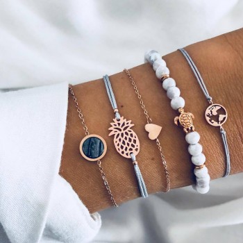 Fashion Bohemian Shell Turtle Charm Bracelets for Women Gold Color Map Bangles Set Strand Beads Bracelet Female 2018 Jewelry