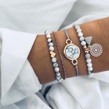 Fashion Bohemian Shell Turtle Charm Bracelets for Women Gold Color Map Bangles Set Strand Beads Bracelet Female 2018 Jewelry