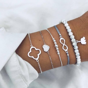 Fashion Bohemian Shell Turtle Charm Bracelets for Women Gold Color Map Bangles Set Strand Beads Bracelet Female 2018 Jewelry