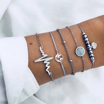 Fashion Bohemian Shell Turtle Charm Bracelets for Women Gold Color Map Bangles Set Strand Beads Bracelet Female 2018 Jewelry