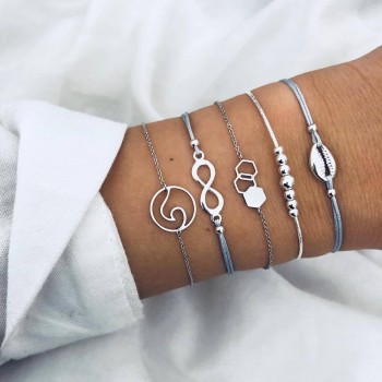 Fashion Bohemian Shell Turtle Charm Bracelets for Women Gold Color Map Bangles Set Strand Beads Bracelet Female 2018 Jewelry