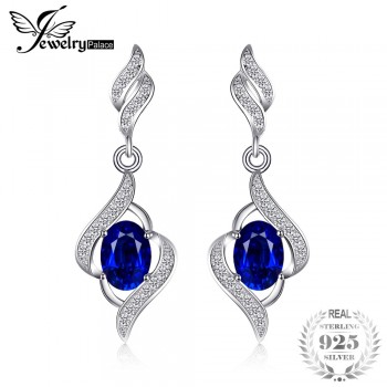 JewelryPalace Christmas Gift For Women Fine 2.5 Blue Sapphire Drop Earrings Dangle Genuine Solid Pure 925 Sterling Silver