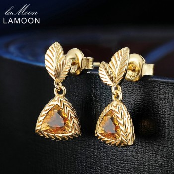 LAMOON 6mm 2ct 100% Natural Triangle Citrine 925 Sterling Silver Jewelry  Drop Earrings S925 LMEI009