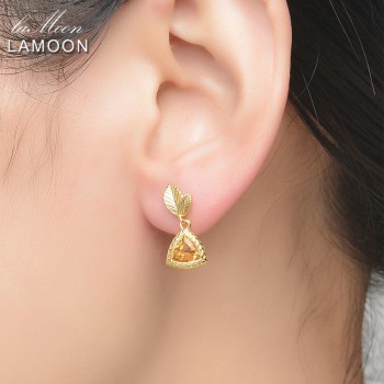 LAMOON 6mm 2ct 100% Natural Triangle Citrine 925 Sterling Silver Jewelry  Drop Earrings S925 LMEI009