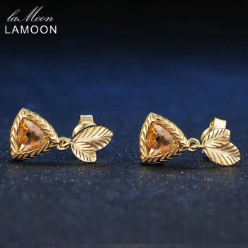 LAMOON 6mm 2ct 100% Natural Triangle Citrine 925 Sterling Silver Jewelry  Drop Earrings S925 LMEI009
