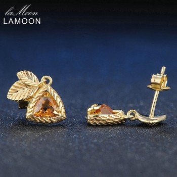LAMOON 6mm 2ct 100% Natural Triangle Citrine 925 Sterling Silver Jewelry  Drop Earrings S925 LMEI009