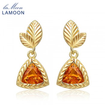 LAMOON 6mm 2ct 100% Natural Triangle Citrine 925 Sterling Silver Jewelry  Drop Earrings S925 LMEI009
