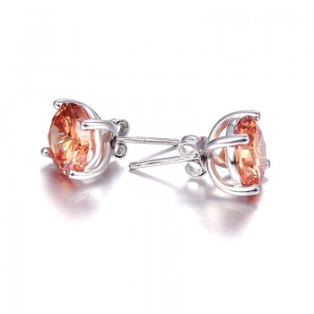 BONLAVIE 925 Sterling Silver Four-Claw Stud Earrings for Women Fashion Round 6.5ct Morganite Stud Earrings Wedding Fine Jewelry
