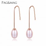 PAGamp;MAG New Fashion Genuine 7-8mm Freshwater Pearl Hook Earrings For Women 925 Sterling Silver Jewelry White/Pink/Purple Pearls