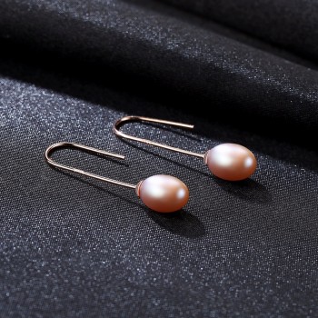 PAGamp;MAG New Fashion Genuine 7-8mm Freshwater Pearl Hook Earrings For Women 925 Sterling Silver Jewelry White/Pink/Purple Pearls