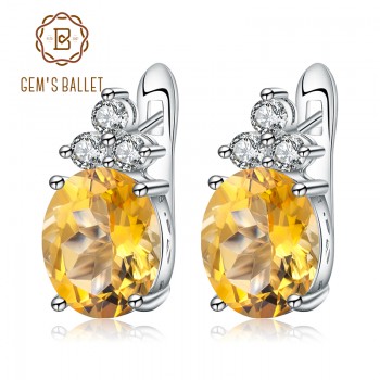 GEMS BALLET Gemstone 5.21Ct Natural Citrine Stud Earrings Pure Solid Genuine 925 Sterling Silver Brand Women Fine Jewelry Gift