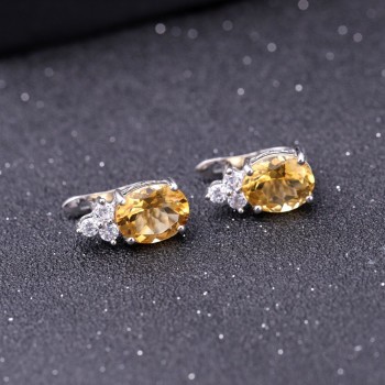 GEMS BALLET Gemstone 5.21Ct Natural Citrine Stud Earrings Pure Solid Genuine 925 Sterling Silver Brand Women Fine Jewelry Gift