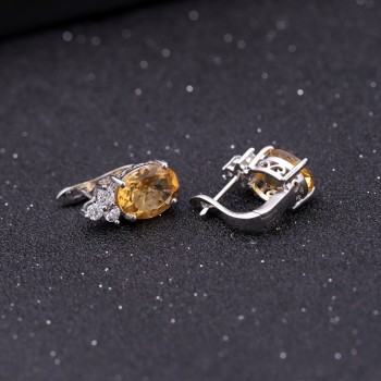 GEMS BALLET Gemstone 5.21Ct Natural Citrine Stud Earrings Pure Solid Genuine 925 Sterling Silver Brand Women Fine Jewelry Gift