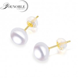 Anti allergic Pearl Jewelry 18k Solid Gold Earrings Women,Real Engagement White Black Natural Freshwater Pearl Earrings Jewelry