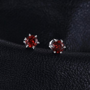 JewelryPalace VVS Red Round Gemstone Jewelry Natural Garnet Earrings Stud Genuine 925 Sterling Silver Jewelry Brand New