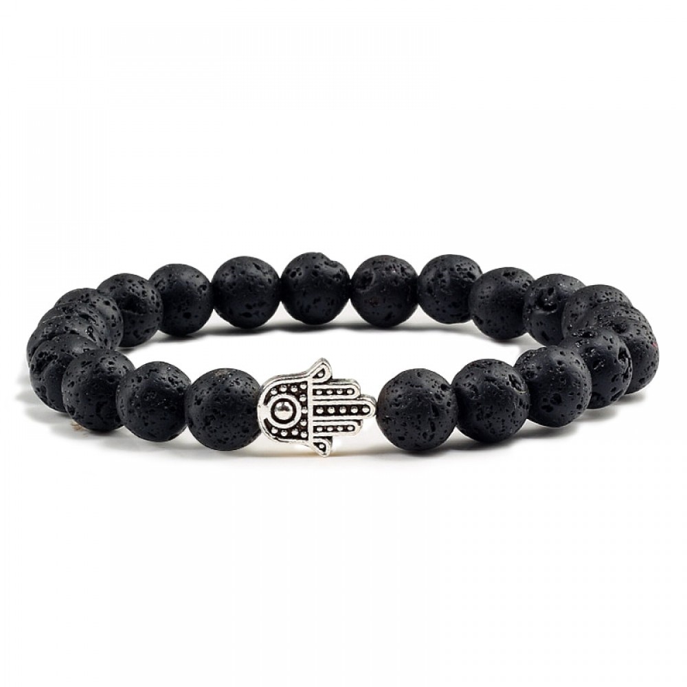 Charms Men Black Lava Matte Beads Natural Volcanic Stone Bracelets Bangles Women Yoga Prayer Jewelry Gold Sliver Hand Bracelet