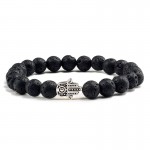 Charms Men Black Lava Matte Beads Natural Volcanic Stone Bracelets Bangles Women Yoga Prayer Jewelry Gold Sliver Hand Bracelet