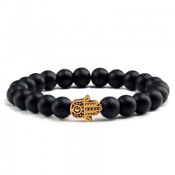 Charms Men Black Lava Matte Beads Natural Volcanic Stone Bracelets Bangles Women Yoga Prayer Jewelry Gold Sliver Hand Bracelet