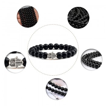 Charms Men Black Lava Matte Beads Natural Volcanic Stone Bracelets Bangles Women Yoga Prayer Jewelry Gold Sliver Hand Bracelet