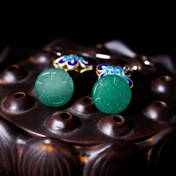 LouLeur 100% 14K gold lotus drop earrings green jade jasper ethnic 14k gold Cloisonne earrings for women jewelry for charms