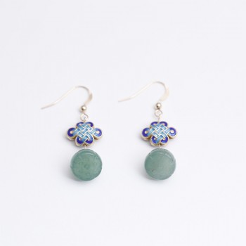 LouLeur 100% 14K gold lotus drop earrings green jade jasper ethnic 14k gold Cloisonne earrings for women jewelry for charms